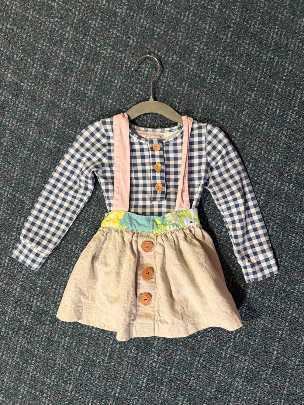 SweetHoney Boutique 2T Patchwork Gingham Top & Suspender Skirt Set Cottagecore